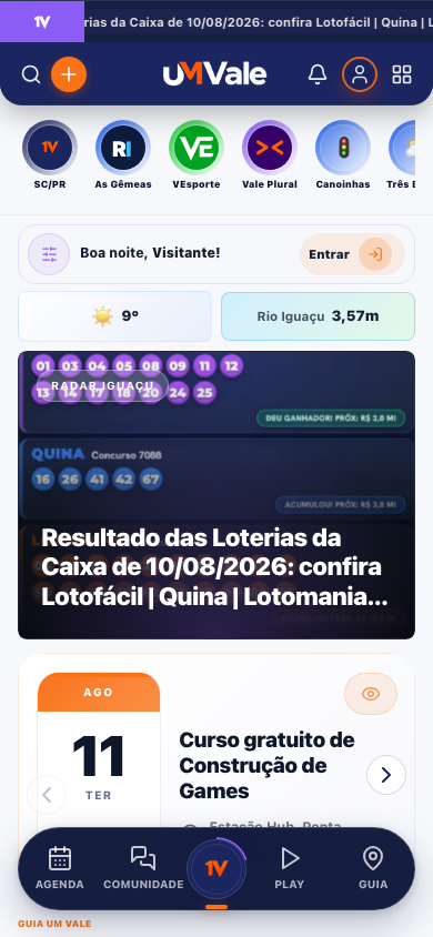 Página inicial da UM Vale em um celular